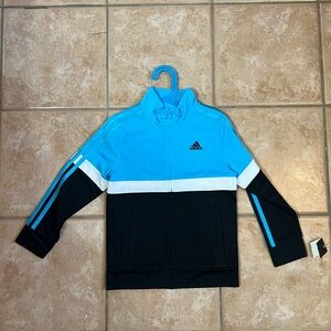 NWT Adidas boys size 6 athletic track jacket zip up blue and black